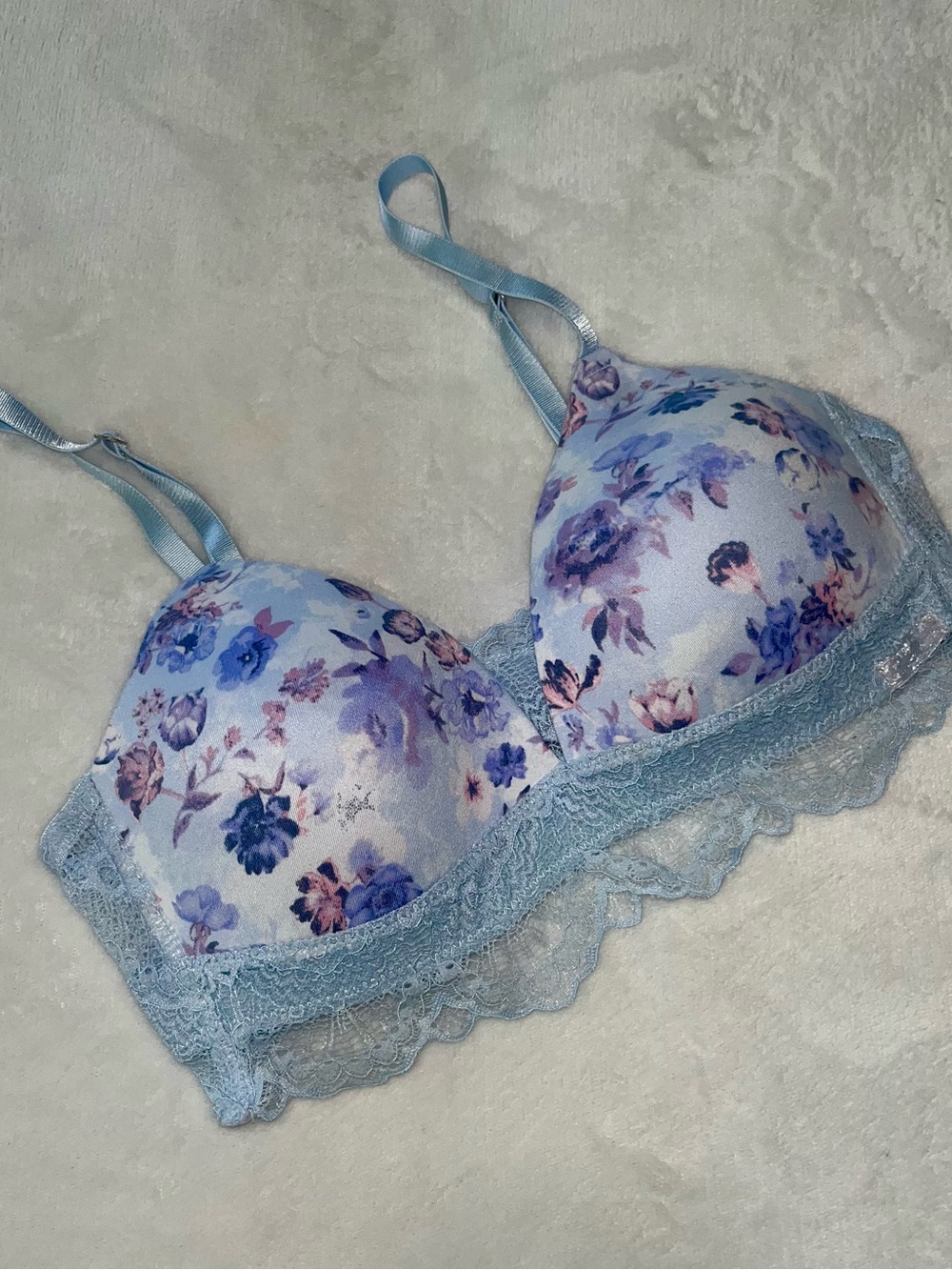 Jessica Simpson Light Blue Floral Lace Trim Bra